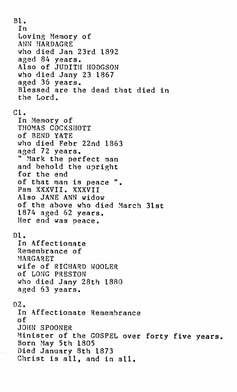 Location Index - P03.jpg - Long Preston Baptist Church -  Monumental Inscriptions in Location Order  - B1 to D2